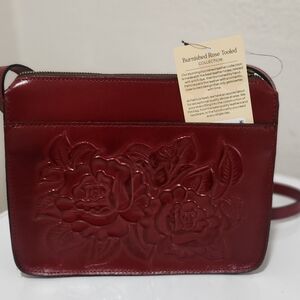 Patricia Nash Red Crossbody Bag with Embossed Floral Design